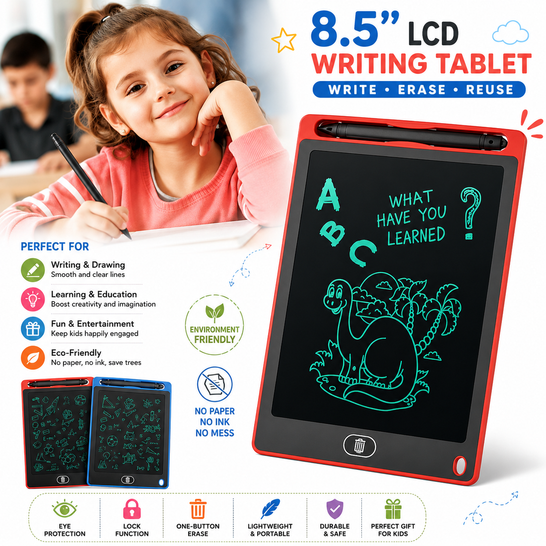 Writing Tablet – Fun, Reusable LCD Drawing Pad for Kids 🎨