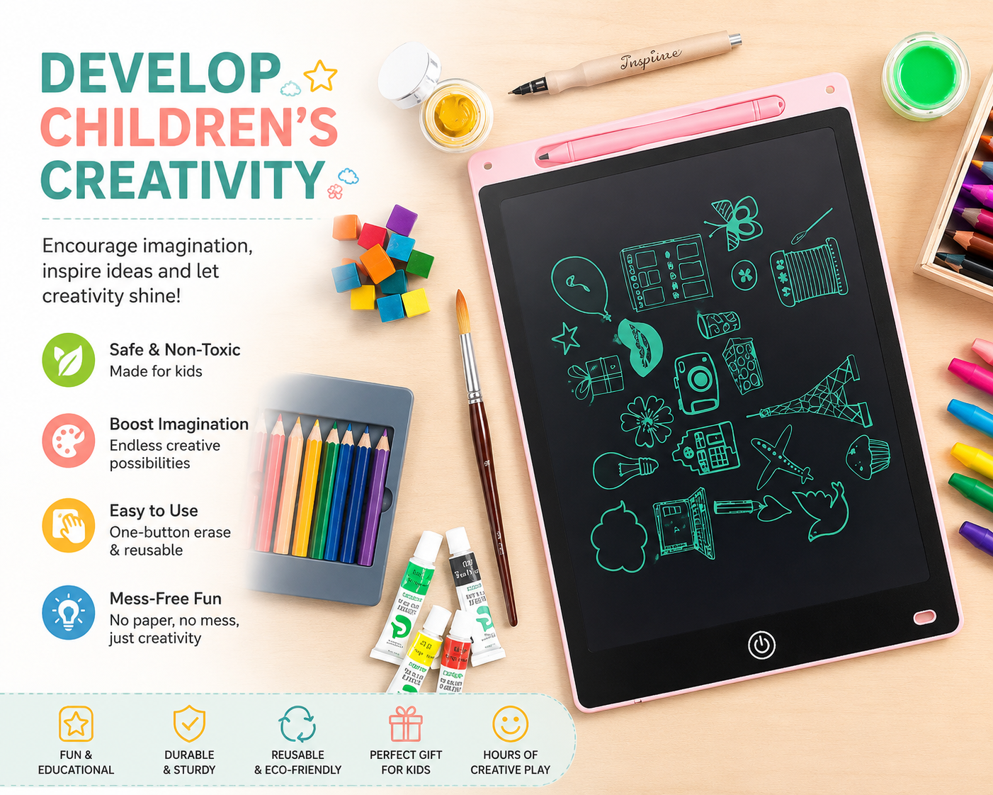Writing Tablet – Fun, Reusable LCD Drawing Pad for Kids 🎨
